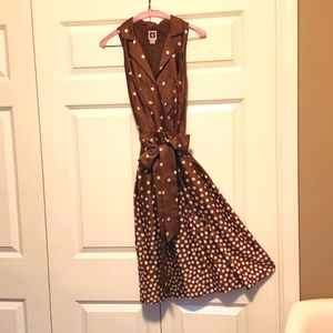 Anne Klein sz 6 chocolate/cream polka dot swing dress